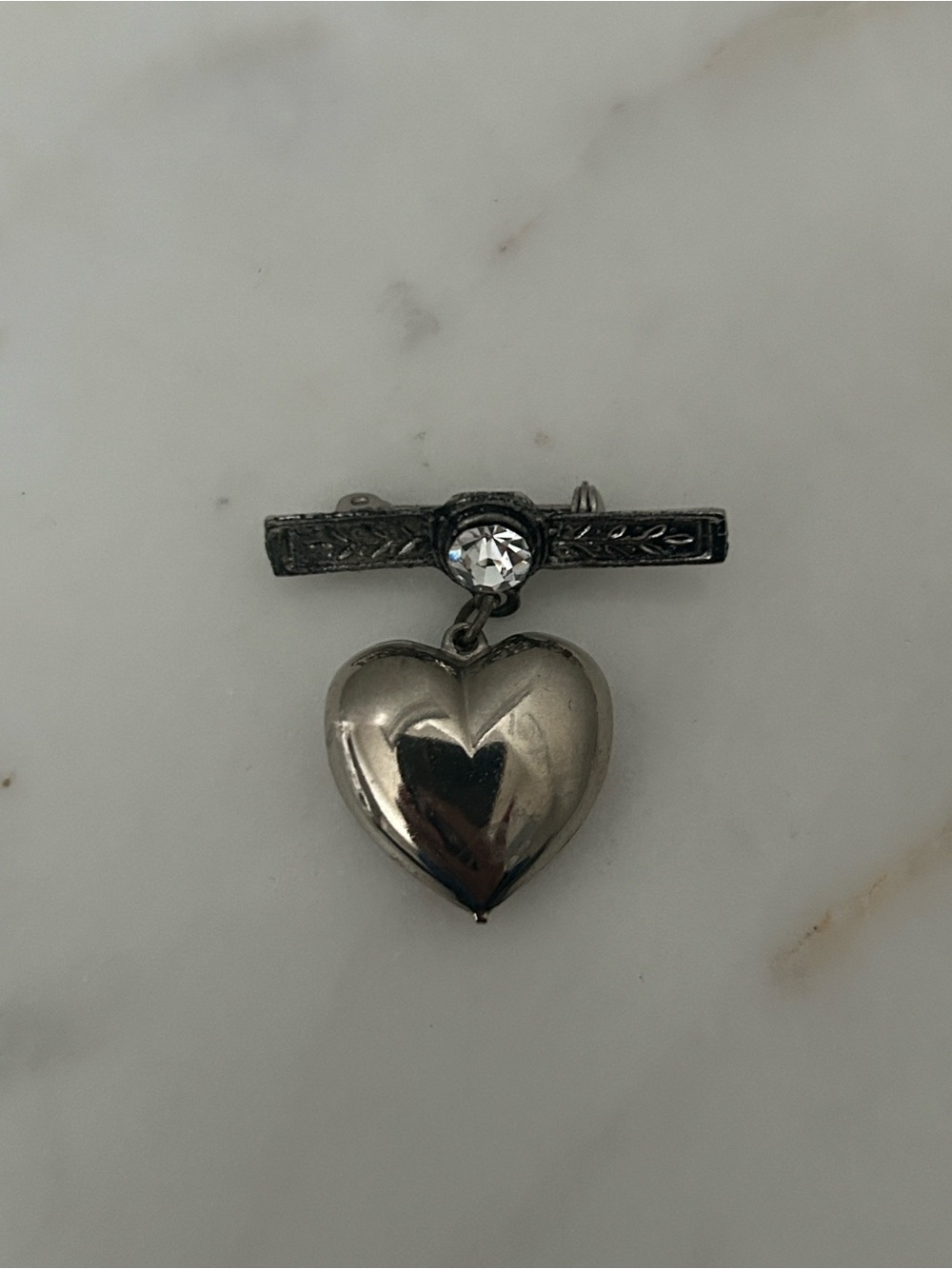 Sterling-Tone Heart Drop Brooch